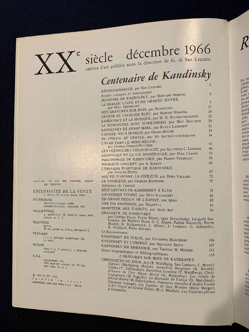 XXe Siècle 27 1966 Centenaire de Kandinsky With two woodcuts by Kandinsky